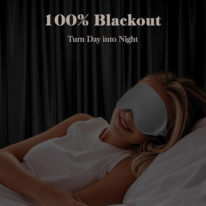 3D Cooling Eye Mask Sleep Mask for Men & Women, 100% Pressure-Free & Light Block-Out Eye Mask for Sleep with Easy Adjustable Strap, Night Eye Cover for Travel, Grey-FemmiqueWomen