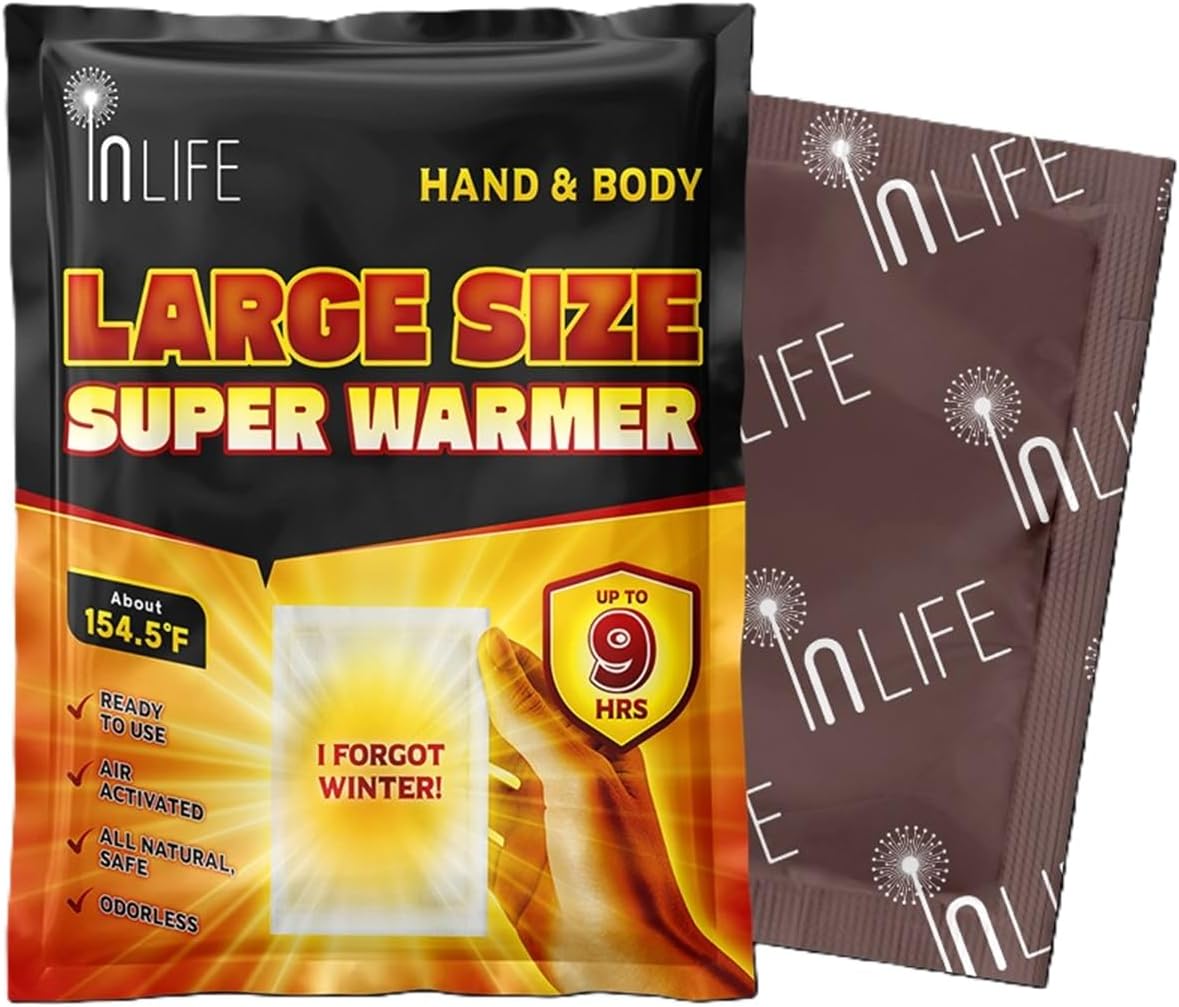 InLife Large Size Super Warmer for Hands and Body, All Natural & Safe, Bigger & Wider Area Covered, Higher Heating 145°F, Air Activated, Easy & Comfort, Steady Longer Lasting, Odorless, 40 Packs-FemmiqueWomen
