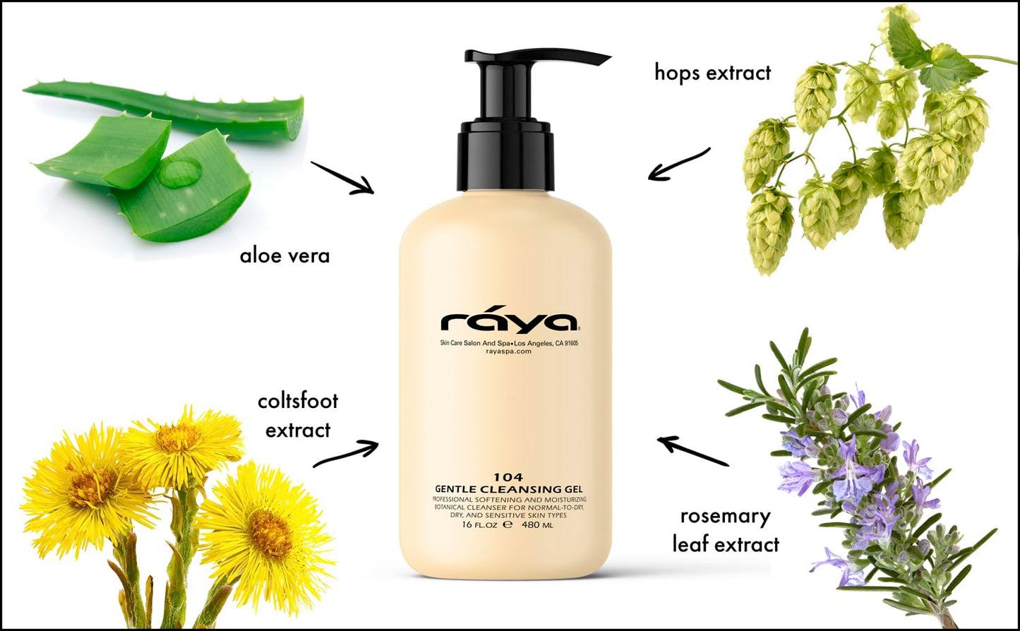 Raya Gentle Facial Cleansing Gel 16 oz (104) | Softening and Moisturizing Botanical Cleanser for Dry and Sensitive Skin| Helps Hydrate Smooth Complexion-FemmiqueWomen
