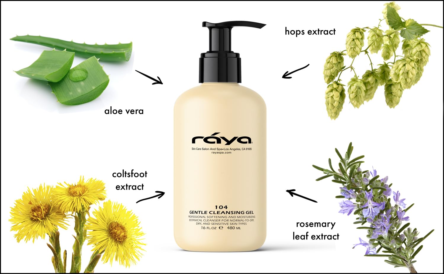 Raya Gentle Facial Cleansing Gel 16 oz (104) | Softening and Moisturizing Botanical Cleanser for Dry and Sensitive Skin| Helps Hydrate Smooth Complexion-FemmiqueWomen