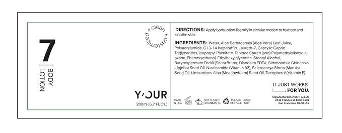 Y’OUR Moisturizing Body Lotion: Daily Hydrating Moisturizer for Dry, Cracked Skin; Vegan, Natural & Organic Skincare with Shea Butter, Aloe Vera, Jojoba Oil & Vitamin E. Made in USA for Women & Men-FemmiqueWomen