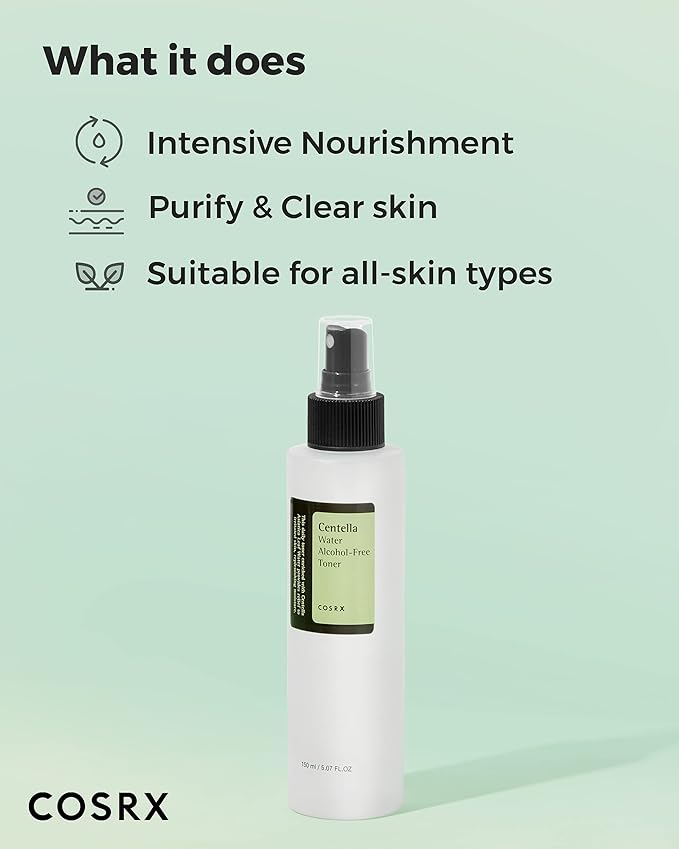 COSRX Alcohol-Free Cica Toner, 150ml / 5.07 fl.oz | Spray-type Korean Toner with Centella Asiatica for Hydrating & Soothing Redness | Korean Skin Care, Not Tested on Animals, Paraben Free-FemmiqueWomen