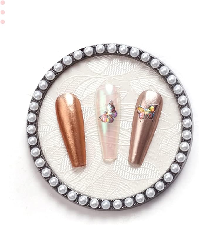 1 Pc Resin Nail Art Palette Nail Art Display Holder Round Inlay Rhinestone Makeup Palette Nail Painting Palette Gel Polish Colors Mixing Pallet (White)-FemmiqueWomen