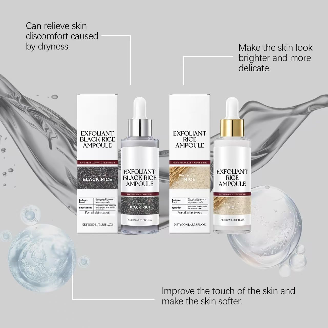 2PCS Black and White Rice Peeling, New Soft Rice Exfoliating Face and Body, Black and White Rice Exfoliant for All Skin Types, Gentle Peel & Deep Hydration - (White+Black)-FemmiqueWomen