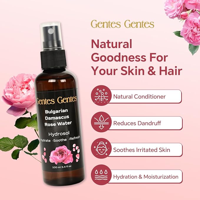 100% Pure Bulgarian Damascus Rose Water Hydrosol – Luxury Facial Toner for Hydration & Radiant Skin, Body Mist & Pillow Spray | Natural Skincare | 3.4 fl oz-FemmiqueWomen