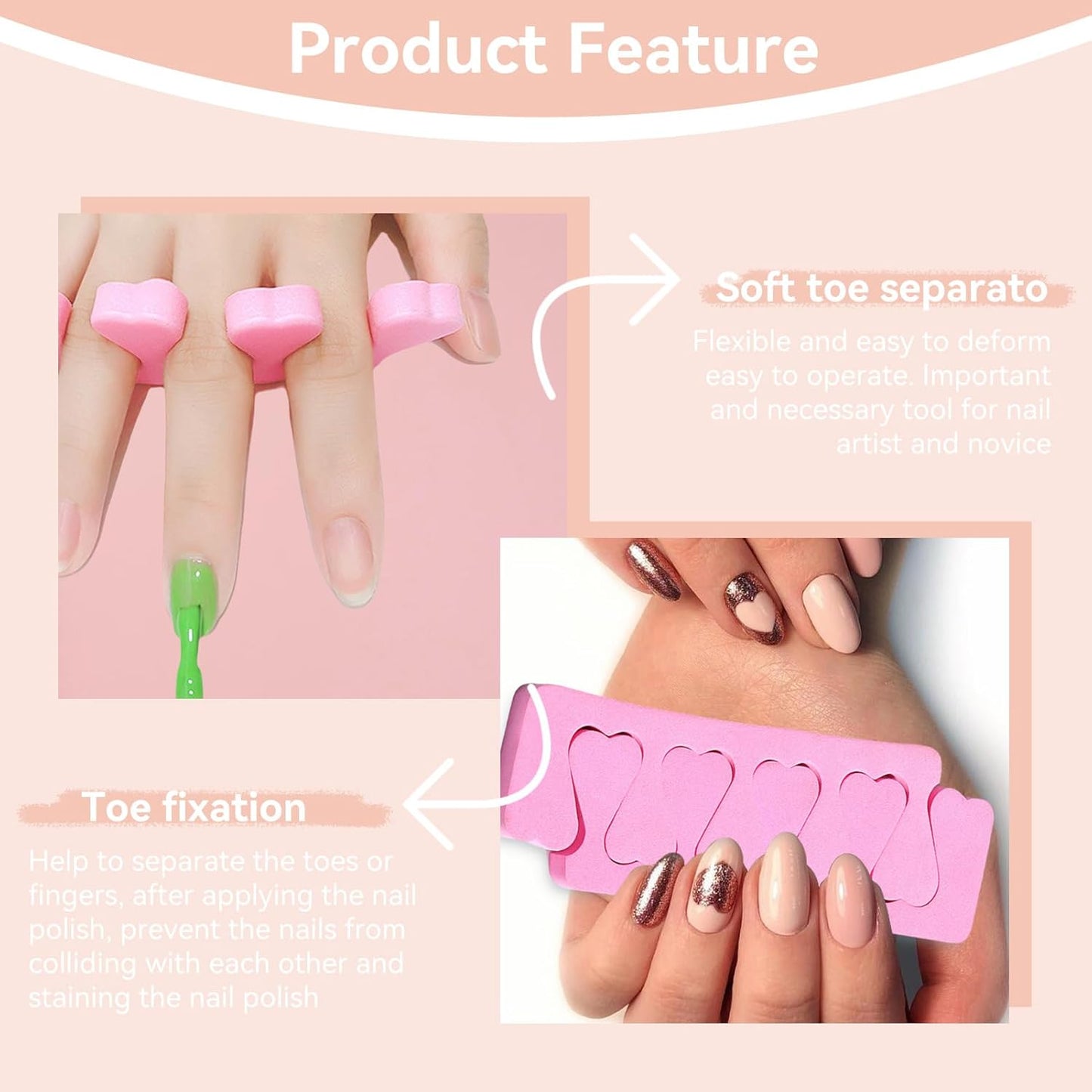 100PCS Sponge Toe Separator, Soft Toe Spreader Nail Art Finger Separator Divider Spacer Manicure Pedicure Tool for Nail Polish Salon Supplies (Pink)-FemmiqueWomen