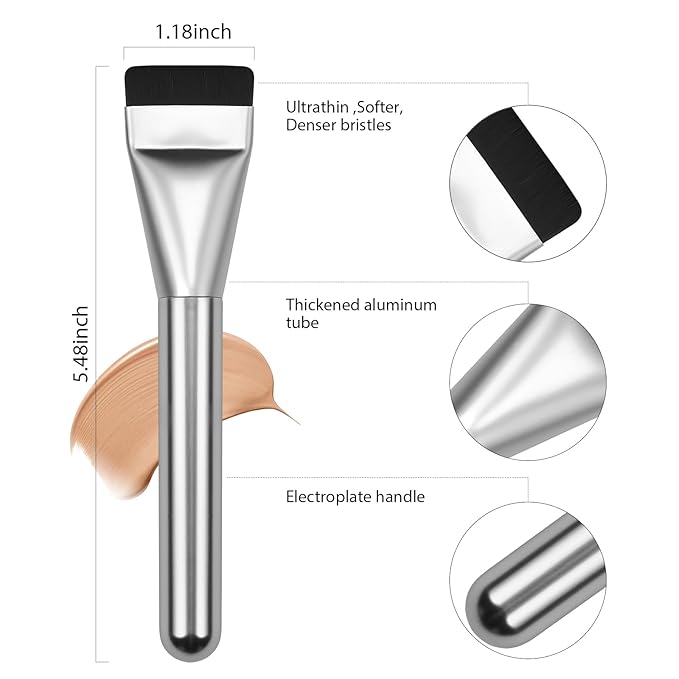 Flat Foundation Brush,Korean Makeup Brush Spatula Facial Brush for Liquid Foundation,Premium Face Makeup Brush for Blending Cream (Silver)-FemmiqueWomen