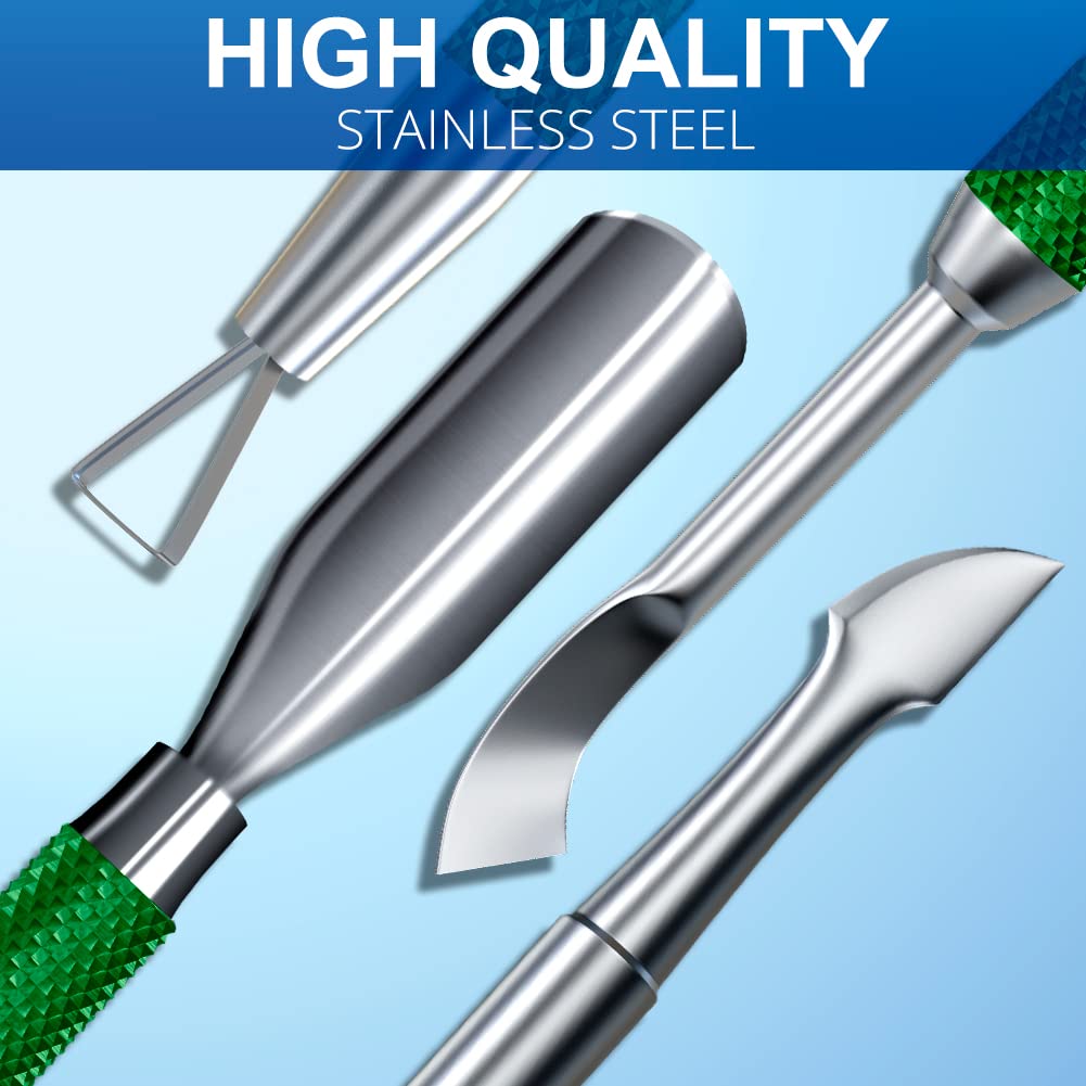 2PCS Metal Dark Green Cuticle Pusher and Cutter Remover Salon Quality Stainless Steel Gel Nail Polish Peeler Scraper Durable Manicure and Pedicure Cleaner Tool For Fingernail and Toenail-FemmiqueWomen