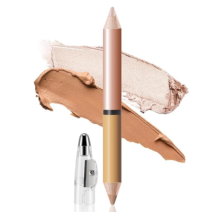 2 in 1 Cream Bronzer and Highlighter Stick,Cream Dual-Ended Highlight Contour Stick,Long Lasting & Waterproof Face Brighten Make up Pen-FemmiqueWomen