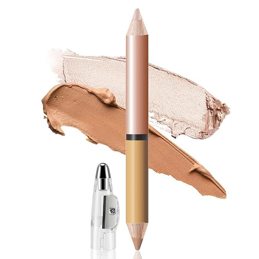2 in 1 Cream Bronzer and Highlighter Stick,Cream Dual-Ended Highlight Contour Stick,Long Lasting & Waterproof Face Brighten Make up Pen-FemmiqueWomen