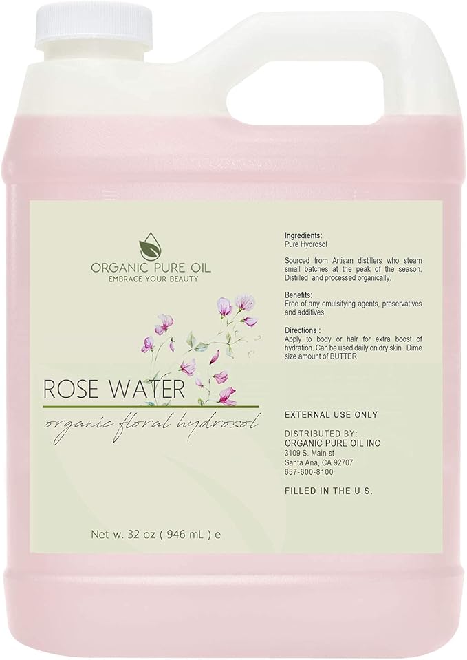 32 oz Rose Hydrosol Water – 100% Pure Rosewater Spray Mist Bulk – Hydrating Face Toner Rose Water for Skin and Hair Linen Spray for Sheets Room Freshener Body Spray Refill by Organic Pure Oil-FemmiqueWomen