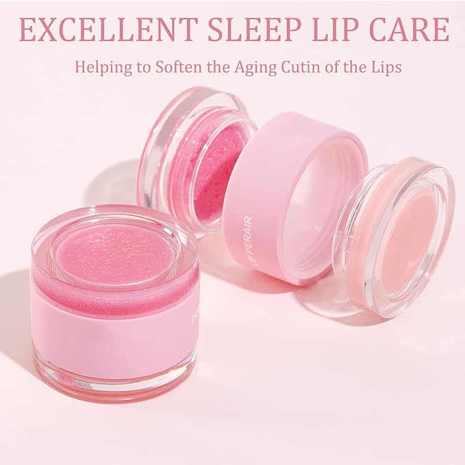 2 In 1 Lip Care Set - Lip Sleep Mask & Lip Scrub - Lip Wrinkles Improve - Cracked Lip Lipstick & Moisturizing Cream - Night Exfoliation Improve Dry and Peeling Lips - Suitable for All Skin Lip Primer-FemmiqueWomen