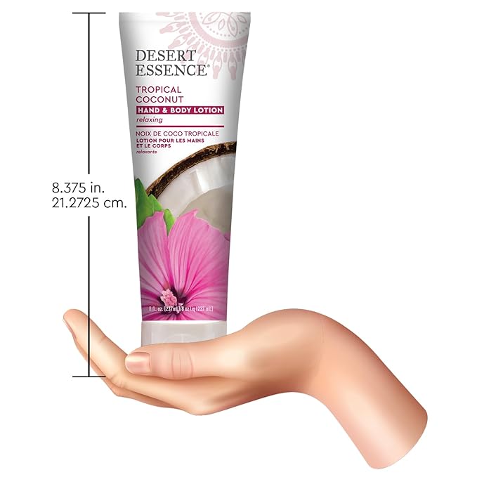 Desert Essence, Tropical Coconut Hand & Body Lotion 8 fl. oz. - Gluten Free - Vegan - Cruelty Free - Coconut Oil, Jojoba Oil & Vitamin E - Intense Hydration - Tropical Coconut Scent-FemmiqueWomen