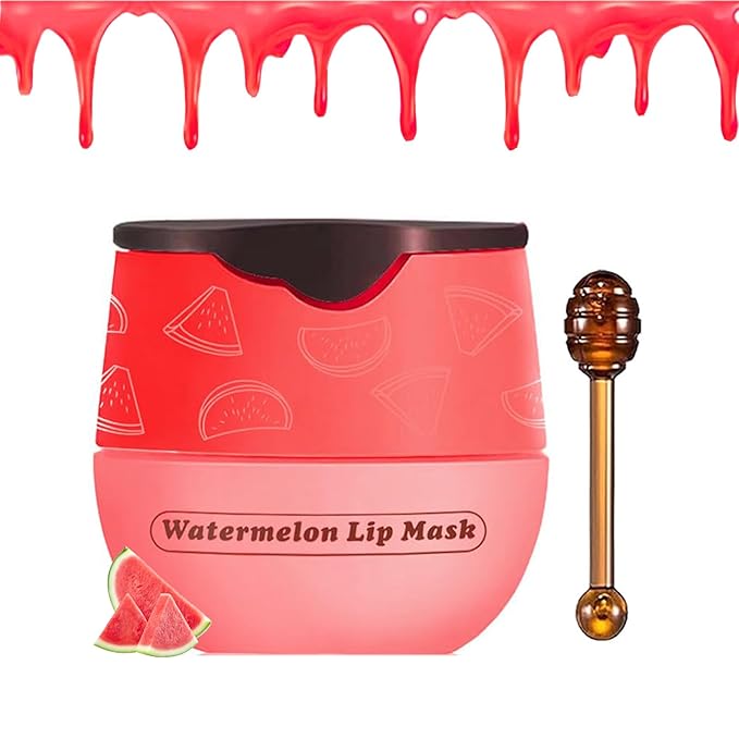 1 PCS Bee Lip Balm Honey Pot, Exfoliating Watermelon Bee Lip Balm Sleeping Lip Mask Overnight with Sticks, Honey Pot Lip Balm Prevention Dry Hydrating and Crack Lip Scrubs-FemmiqueWomen