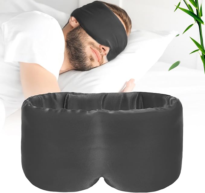 100% Handmade Bamboo Sleeping Eye Mask for Women for Men,Night Masks,Organic Sleep Mask,Blockout Eye Mask for Sleeping,Large Size Adjustable (1 PC, Dark Grey)-FemmiqueWomen