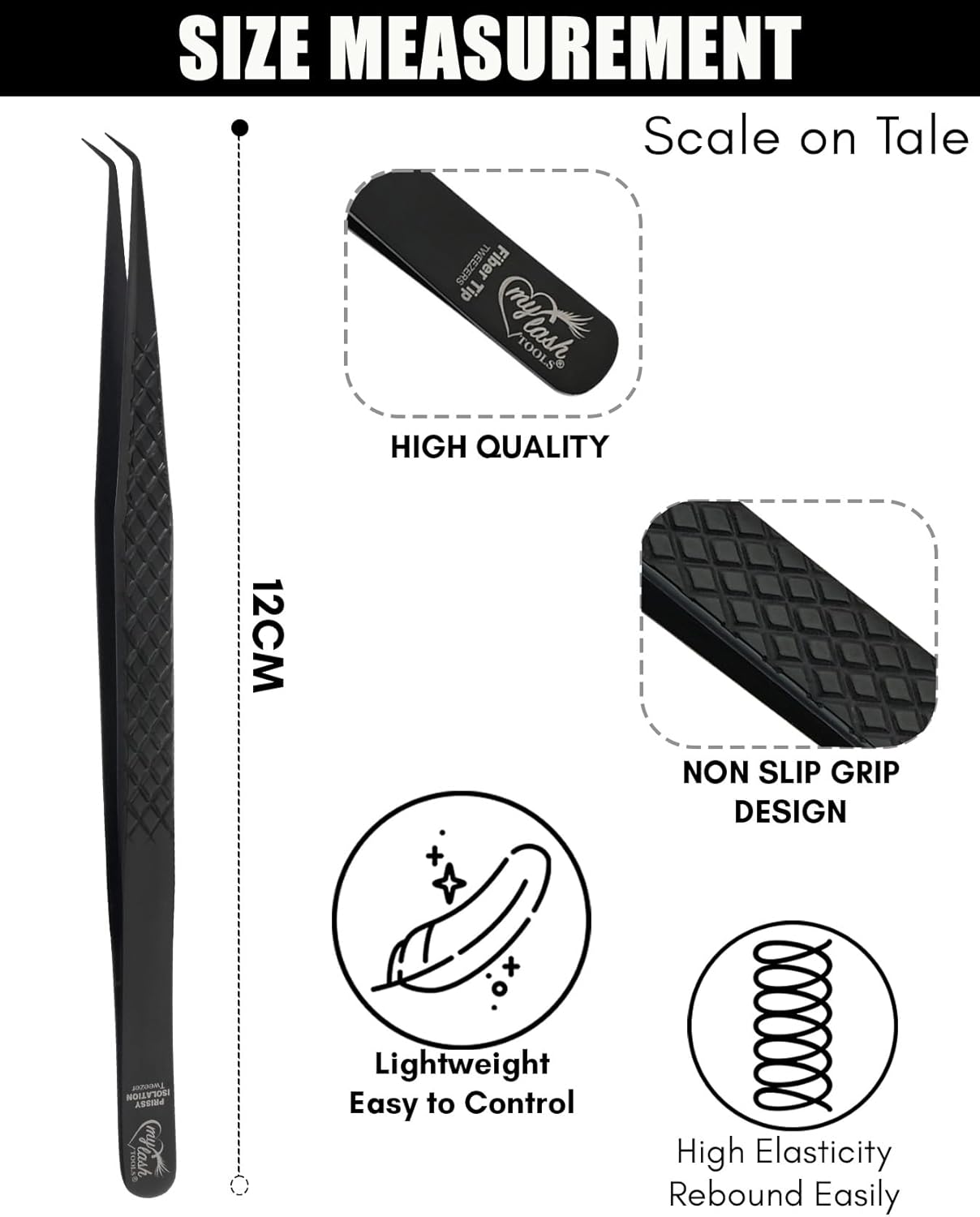 Isolation Tweezer for Eyelash Extensions – 14cm Curved Degree, Japanese Stainless Steel, Best for Individual Isolation & Classic Lashes, Eyelash Twisers (Black)-FemmiqueWomen