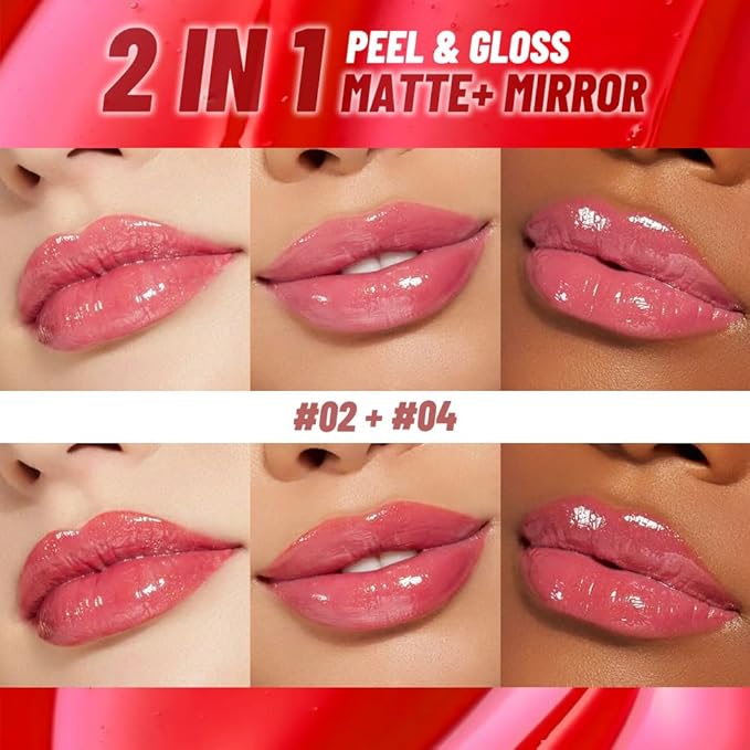 2Pcs Liquid Lip Stain Peel Off Lip liner and Lip oil with Tweezer, Dual-Ended Peel Off Lip Stain Tattoo, Highly Pigmented Long Lasting Waterproof, Transfer-proof for All Skin Types, 02#+04#-FemmiqueWomen