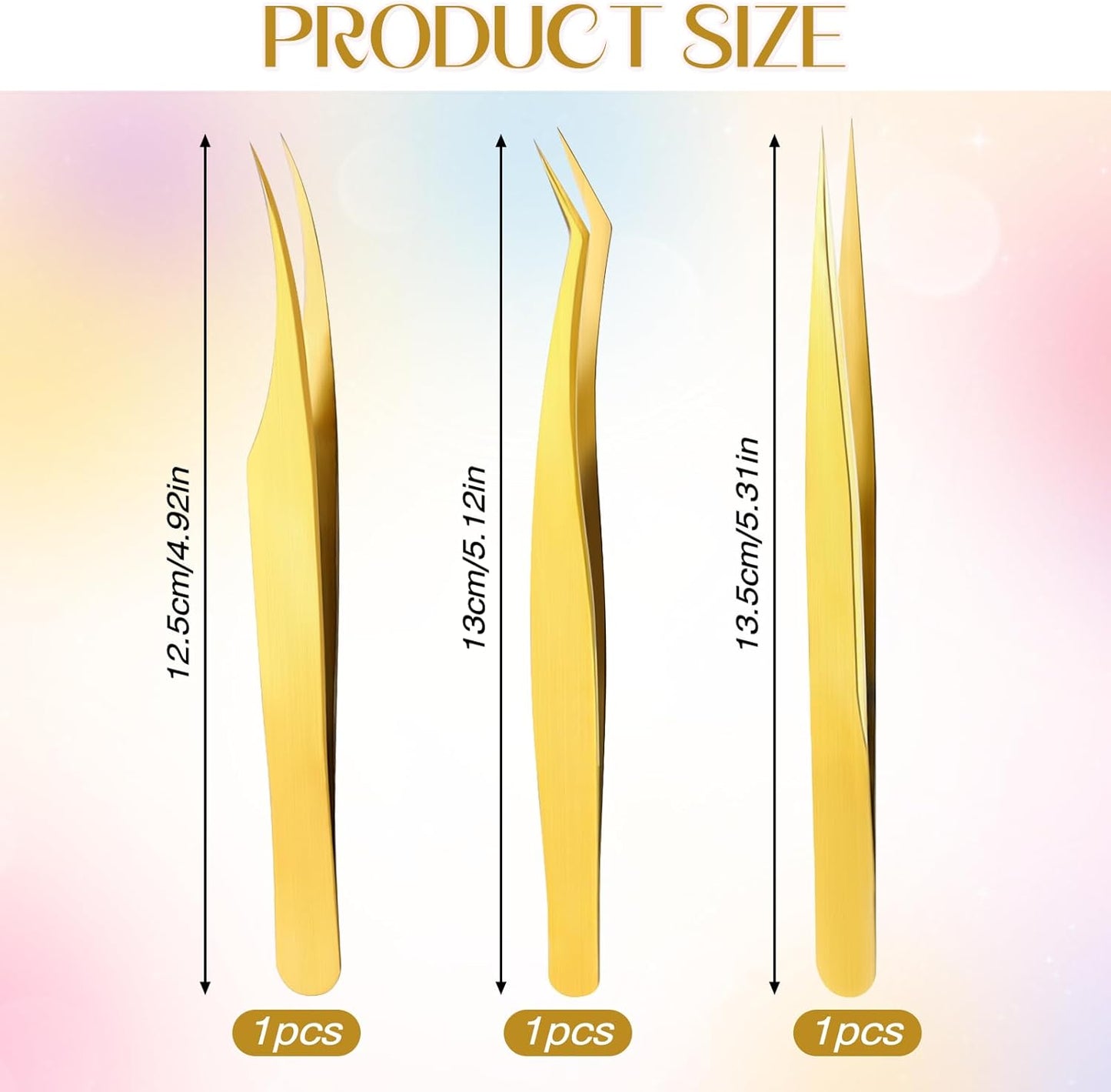 3 PCS Lash Tweezers for Eyelash Extensions, High Precision Gold Metal Tweezers Set Fiber Tip and Curved Isolation Tweezers Eyelash Extension Tools for Women Volume Lash, Crafting, Jewelry Making-FemmiqueWomen