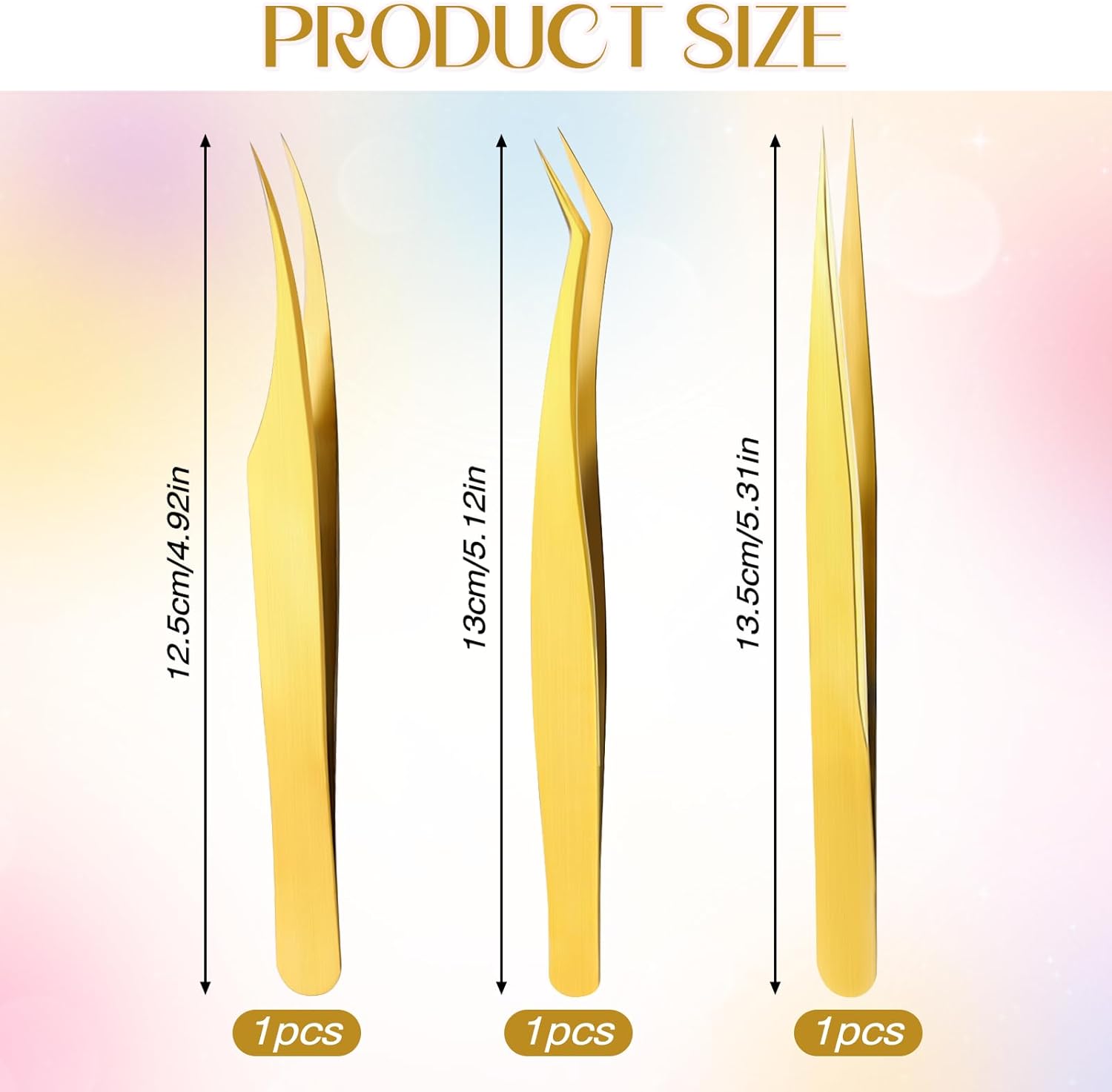 3 PCS Lash Tweezers for Eyelash Extensions, High Precision Gold Metal Tweezers Set Fiber Tip and Curved Isolation Tweezers Eyelash Extension Tools for Women Volume Lash, Crafting, Jewelry Making-FemmiqueWomen