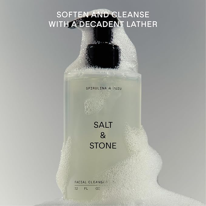 Salt & Stone Facial Cleanser for Women & Men, Spirulina & Yuzu Gentle Facial Wash with Hyaluronic Acid, Squalane, For All Skin Types, Vegan, Cruelty Free, 7.2 oz-FemmiqueWomen