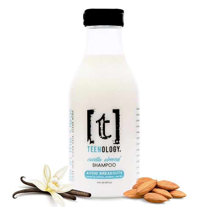 Teenology Shampoo for Teens, For Clear Skin and Healthy Hair, Natural Botanical Extracts, 16 oz. (Vanilla Almond)-FemmiqueWomen