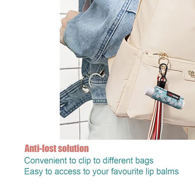 3PCS Lip Balm Holder Sleeves Chapstick Holder Keychain Lip Gloss Holder Keychain Elastic Sleeves (Black/light blue strip/dark blue strip)-FemmiqueWomen