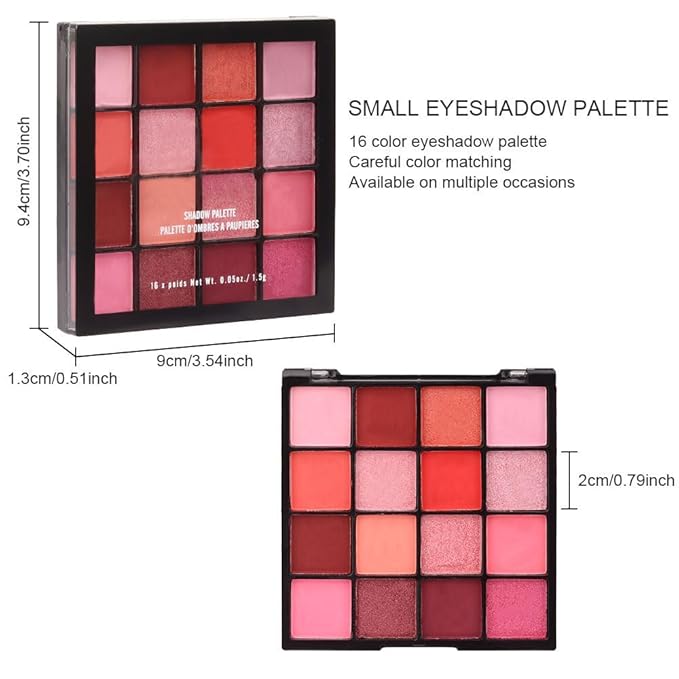 16 Girds Colorful Matte Shimmer Eyeshadow Palette for Eye Makeup,High Pigmented Eye Shadow Primers Powder Palet de sombras de ojos-Pink Red#-FemmiqueWomen