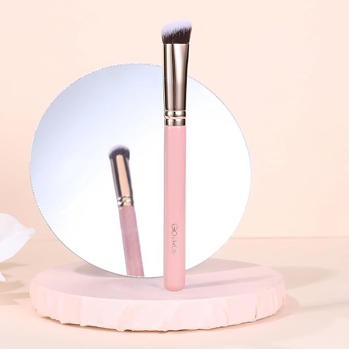 GLO&RAY Angled Concealer Brush with Cap – Flat Top Synthetic Makeup Brush for Under Eye, Spot Coverage, Travel Size Concealer Blending Tool for Liquid & Cream Application (Pink)-FemmiqueWomen