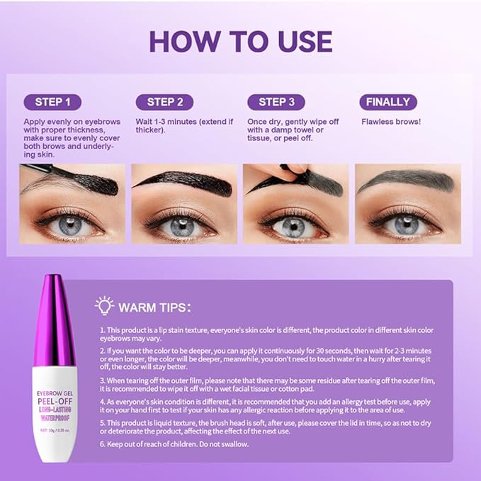 2Pcs Peel Off Eyebrow Tint Gel - Waterproof & Sweatproof All-Day Wear, Transfer-Resistant Tattoo Effect, All Skin Types + Mother’s Day Gift Set, 03#Light Brown-FemmiqueWomen