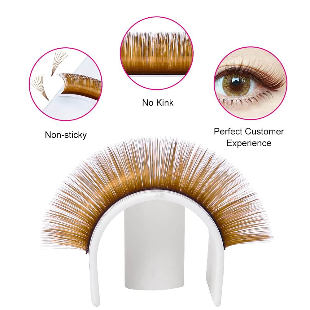 Volume Lash Extensions 0.07 D Curl Easy Fan Volume Lashes Mixed Tray 15-20mm Easy Fanning Lashes Brown Colored Lash Extension Supplies (Blond 0.07-D, 15-20mm)-FemmiqueWomen