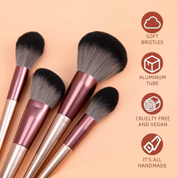 DUcare Makeup Brushes with Bag - 14Pcs Professional Synthetic Make Up Brushes Set for Blush Concealer Foundation Bronzer Powder Eyebrow Eyeshadow Blending Makeup Brush Set Mekaup bag, Rose Golden-FemmiqueWomen
