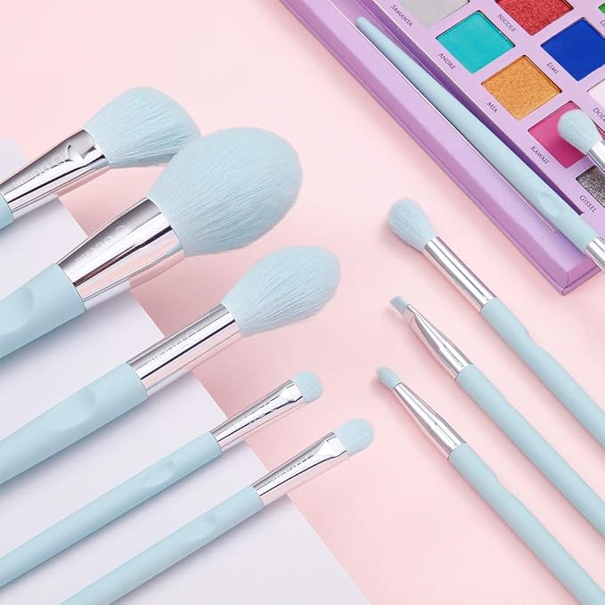 DUcare Makeup Brushes with Holder - 10Pcs Professional Synthetic Make Up Brushes Set for Blush Concealer Foundation Bronzer Powder Eyebrow Contour Eyeshadow Blending Makeup Brush Set, Ice Lake Blue-FemmiqueWomen