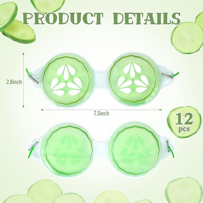 12 Pcs Cucumber Eye Pads Gel Eye Masks Cooling Heating Eye Pads Spa Party Favors Sleepover Party Slumber Party Supplies-FemmiqueWomen
