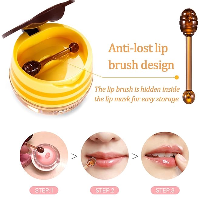 3 PCS Bee Lip Balm Lip Mask Honey Pot, Honey & Strawberry & Watermelon Lip Mask Overnight Propolis Moisturizing Lip Balm with Stick, Hydrating Repair Lip Sleeping Mask,Prevention Dry & Cracked-FemmiqueWomen