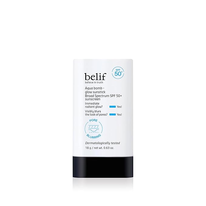 belif Aqua Bomb Niacinamide Sunscreen Stick SPF 50+ PA++++ – Korean Sunstick for Face with Hyaluronic Acid, No White Cast, Lightweight Velvet Finish, Daily UV Protection, Semi-Matte Glow, 0.63 oz-FemmiqueWomen