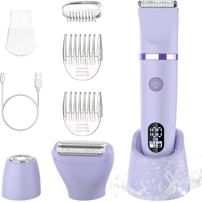 3-in-1 Electric Razor IPX7 Waterproof Bikini Trimmer Wet & Dry Use Painless Personal Trimmer Groomer for Ladies Face Body Legs Bikini Public Hairs Electric Lady Shaver with Replaceable Heads-FemmiqueWomen