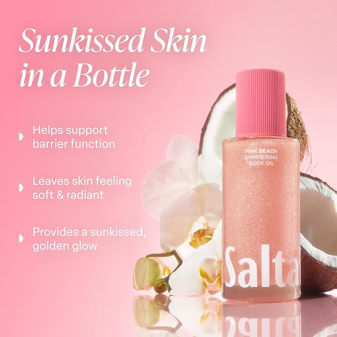 Saltair Shimmering Body Oil - Pink Beach Scented Dry Oil Moisturizer with Light-Reflecting Pearl Pigments. Moisturizing Glow for All Skin Types - 4 Fl Oz-FemmiqueWomen
