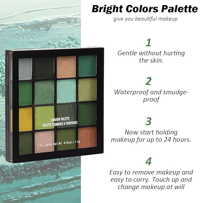 16 Colors Green Olive Matte Shimmer Eyeshadow Palette for Eye Makeup,High Pigmented White Gray Eye Shadow Primers Powder Palet de sombras de ojos-FemmiqueWomen