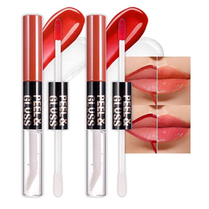 2Pcs Lip Stain Peel Off Lip Gloss oil Dual-Ended Combo, Lips Liner Stain Peel Off Masque, Long Lasting & Waterproof, Transfer-Proof Lip Tint Stain with Lip oil for All Skin Type 01#+04#-FemmiqueWomen