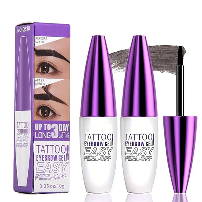 2Pcs Gray Brown Peel Off Brow Tint Gel - Waterproof & Sweatproof Tattoo Effect, Transfer-Resistant Multi-Day Wear, All Skin Types Mother’s Day Gift Set-FemmiqueWomen
