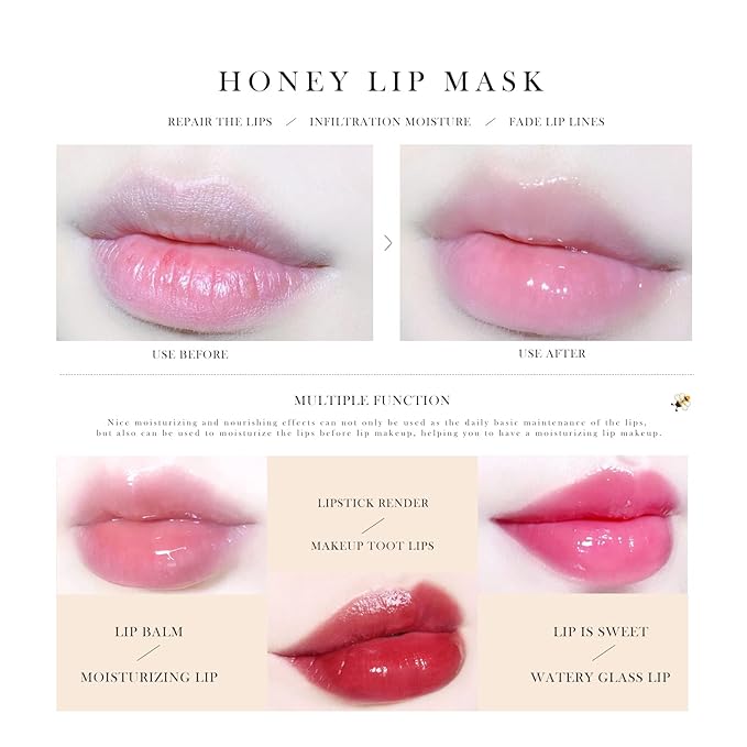 2Pcs Bee Lip Balm Honey Pot, Bee Honey Lip Sleeping Mask Overnight Repair Lip, Moisturizing Lip Mask Bee Lip Balm Pot with Wand, Hydrate Nourish Lips Lip Scrubs Exfoliator-FemmiqueWomen
