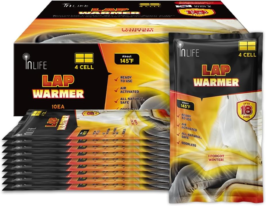 InLife Super Warmer for Lap and Body, All Natural & Safe, Bigger & Wider Area Covered, Higher Heating 145°F, Air Activated, Easy & Comfort, Steady Longer Lasting, Odorless, 10 Packs-FemmiqueWomen