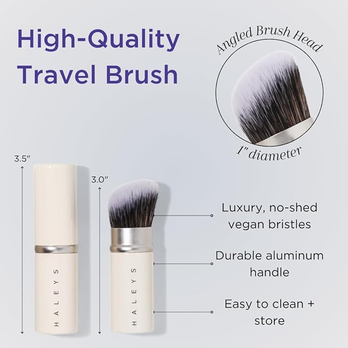 HALEYS Retractable Face Brush, VEGAN Dense, Angled Bristles & Adjustable Sleeve, Portable Makeup Brush for Quick, Easy Streak-Free Blending of Liquids, Creams, Powders, Travel-friendly Mess-Free Cap-FemmiqueWomen