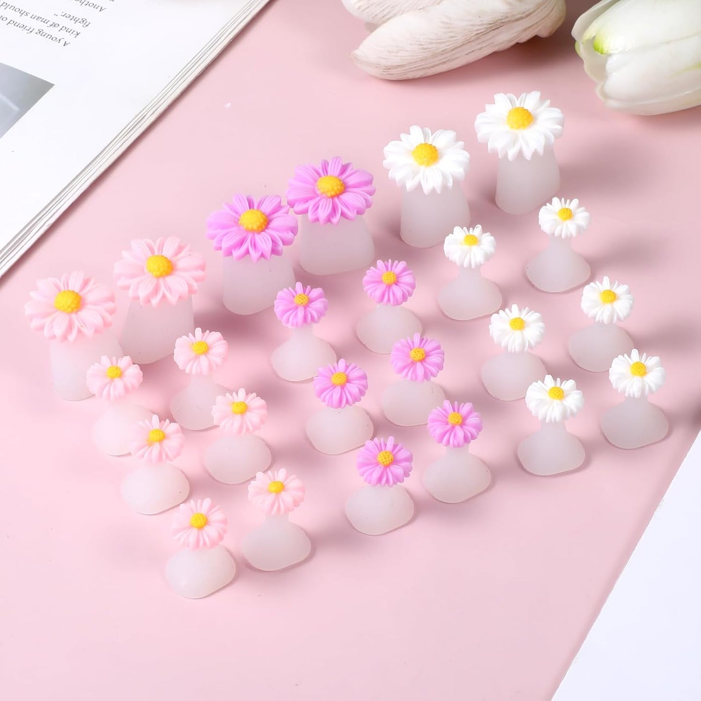 24 PCS Daisy Silicone Toe Separators Flower Toes Spacers Pedicures Silicone Toe Nail Separator Pedicure Toes Dividers for Women Pedicure Nails Salon Foot Spacers Nail Art Tools (Pink, Purple, White)-FemmiqueWomen