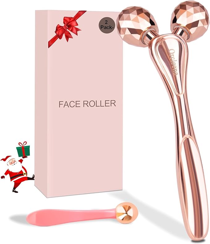 3D Face Roller Metal Facial Massager Face Sculpting Gua Sha Massage Tool for Eye Skin Care Reducing Puffiness Anti-Wrinkle for Women Girl Gift Set(Rose Gold)-FemmiqueWomen