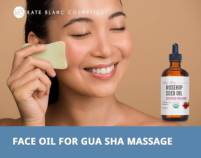 Kate Blanc Cosmetics Rosehip Oil for Face & Softer Glowing Skin (1oz, Organic, Pure, Cold Pressed) Rosehip Seed Face Oil for Facial & Gua Sha Massage-FemmiqueWomen