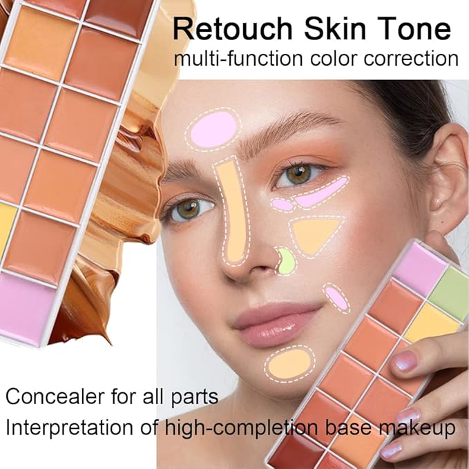 12 Color Correcting Concealer Palette With Concealer Brush, Cream Contouring Makeup Kit, Tattoo Concealer, Corrects Dark Circles Red Marks Scars Light Mediumor creamy concealer B1-FemmiqueWomen