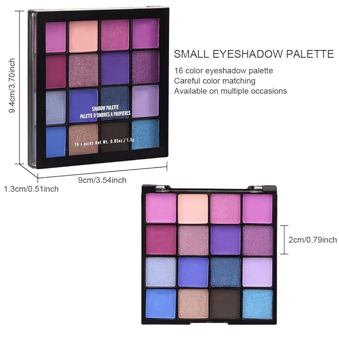 16 Colors Blue Pink Champange Matte Shimmer Eyeshadow Palette for Eye Makeup,High Pigmented Brown Eye Shadow Primers Powder Palet de sombras de ojos-FemmiqueWomen