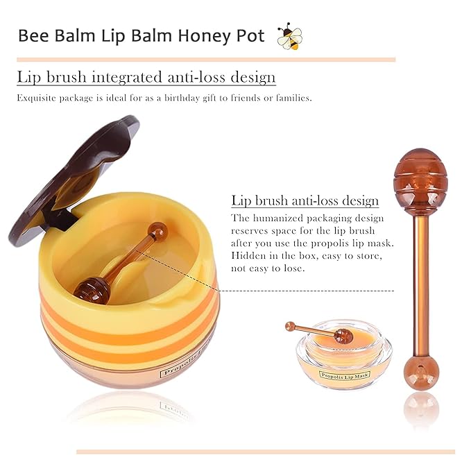 2PCS Bee Balm Lip Balm Honey Pot & Strawberry Sleeping Lip Mask, Propolis Moisturizing Honey Lip Mask Lip Balm, Hydrating & Prevention Dry and Cracked Lip Scrubs Exfoliator, Winter Lip Care Products-FemmiqueWomen