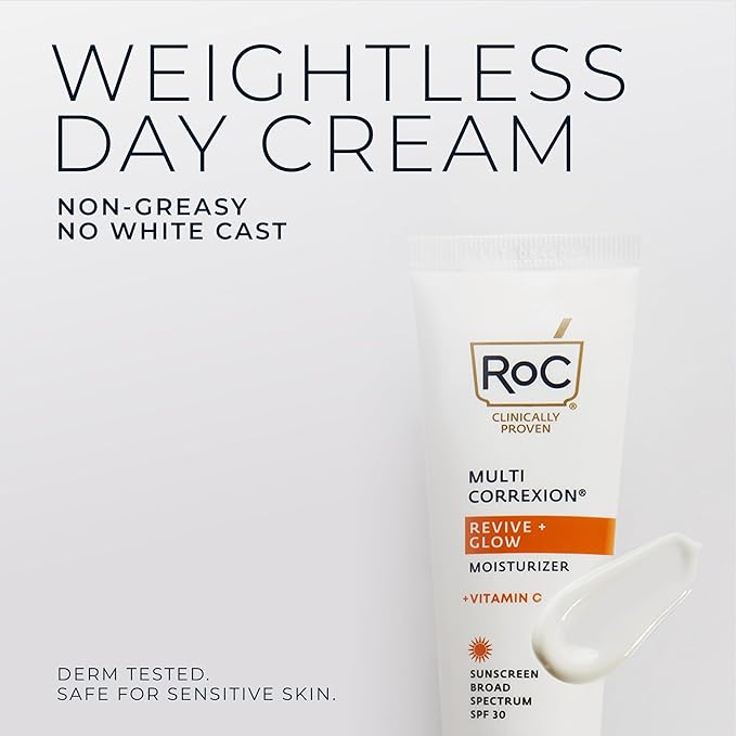 RoC Multi Correxion Revive + Glow Vitamin C Sunscreen Broad Spectrum SPF 30 Face Moisturizer (1.7 oz) with Retinol Eye Cream Packette-FemmiqueWomen